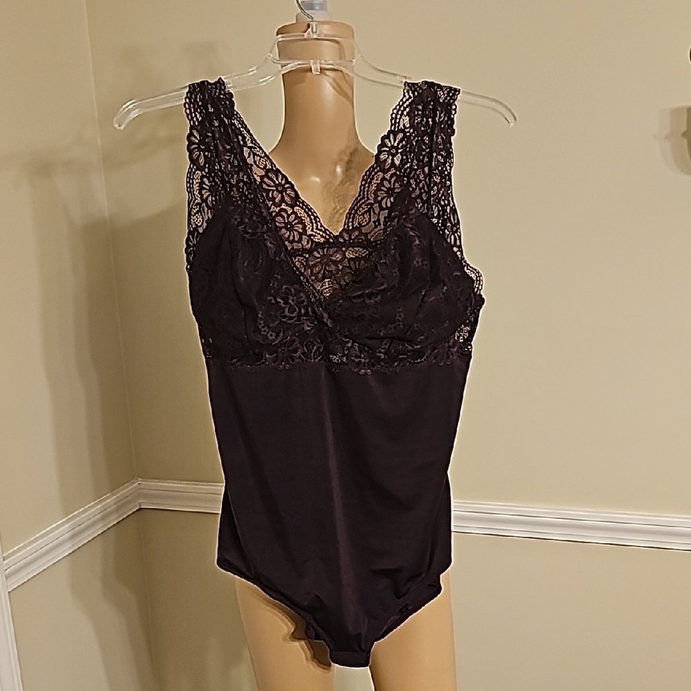 Lace Trim Bodysuit in Rich Purple